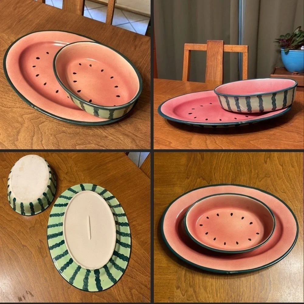 Vintage Watermelon Serving Platter and Bowl Set Vintage Watermelon Fruit Dip Set
